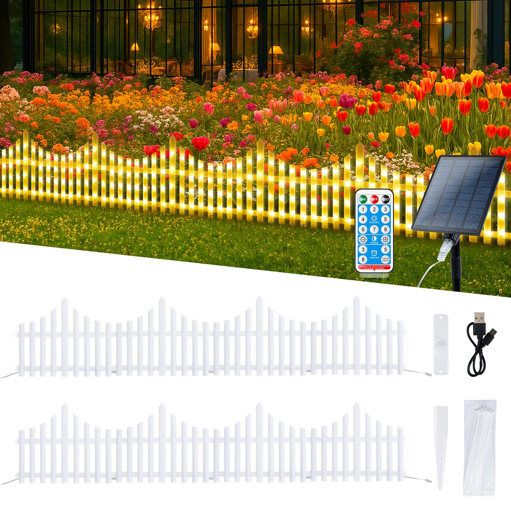 hopolon front view lighted garden fence showing warm lighting and curb appeal