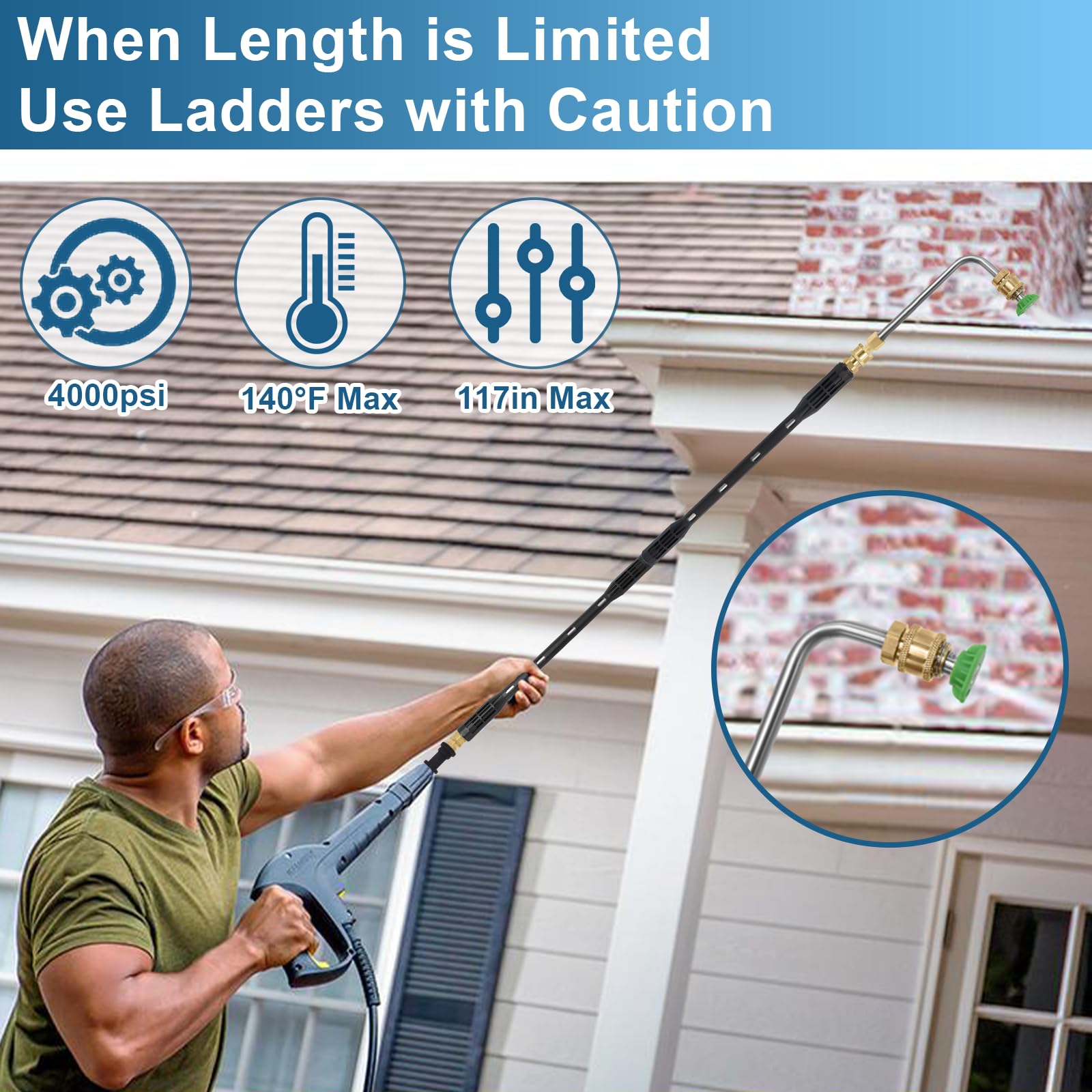 Hoqqf lifestyle image cleaning gutters from ground for safer maintenance