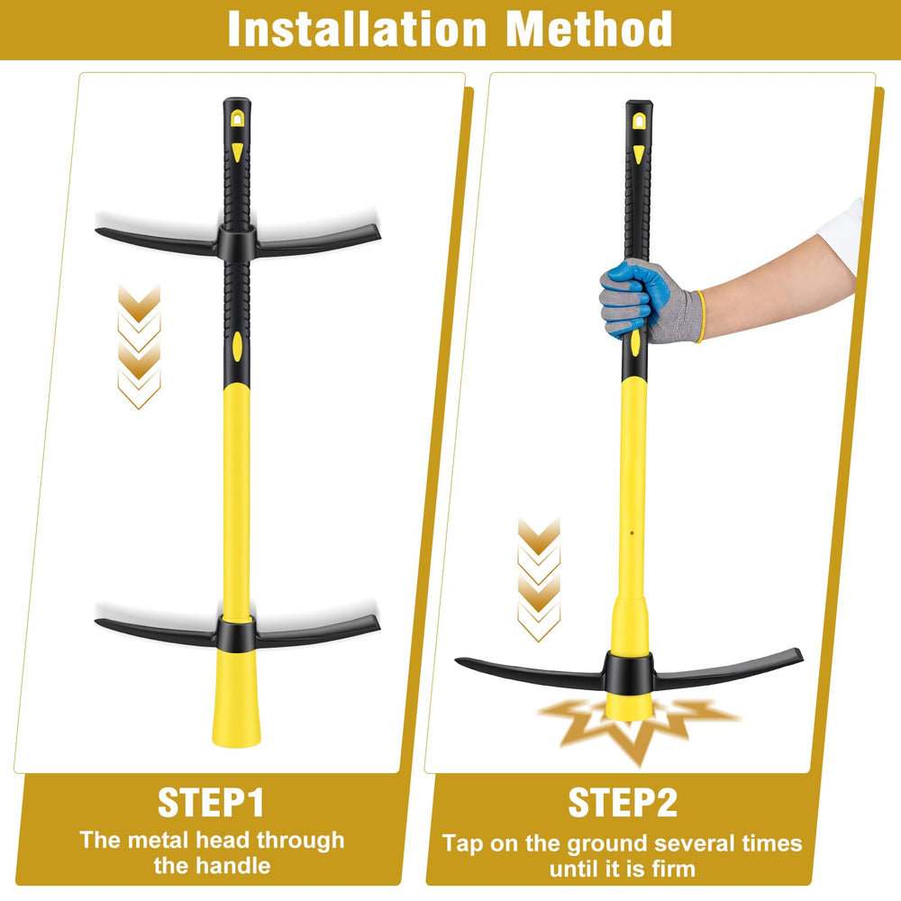 HoRiMe pickaxe digging a trench showing mattock blade for efficient soil removal