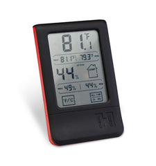Hornady digital hygrometer front display showing temperature and humidity readings, clear monitoring