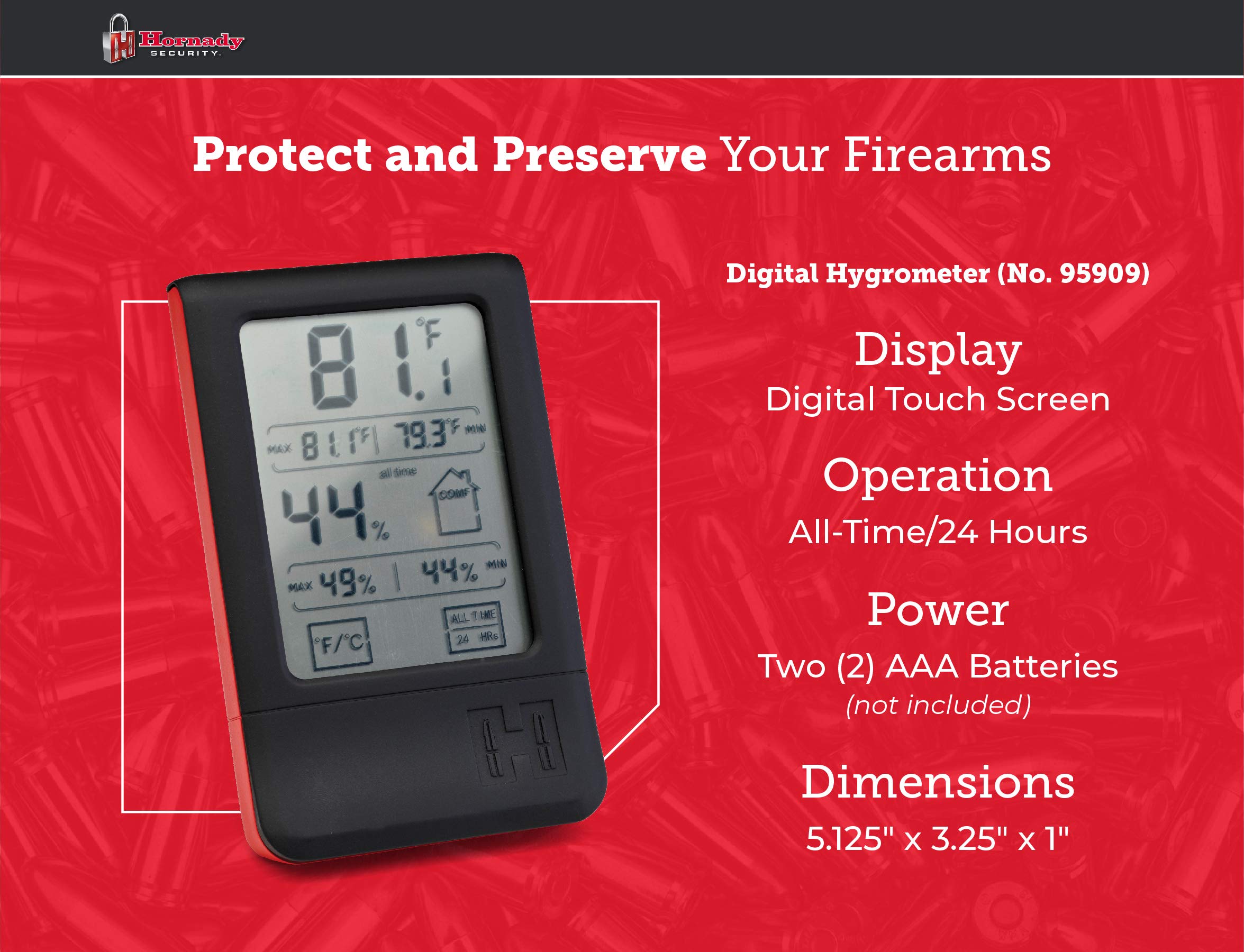 Hornady hygrometer rear bracket detail showing quick-connect mount for easy installation