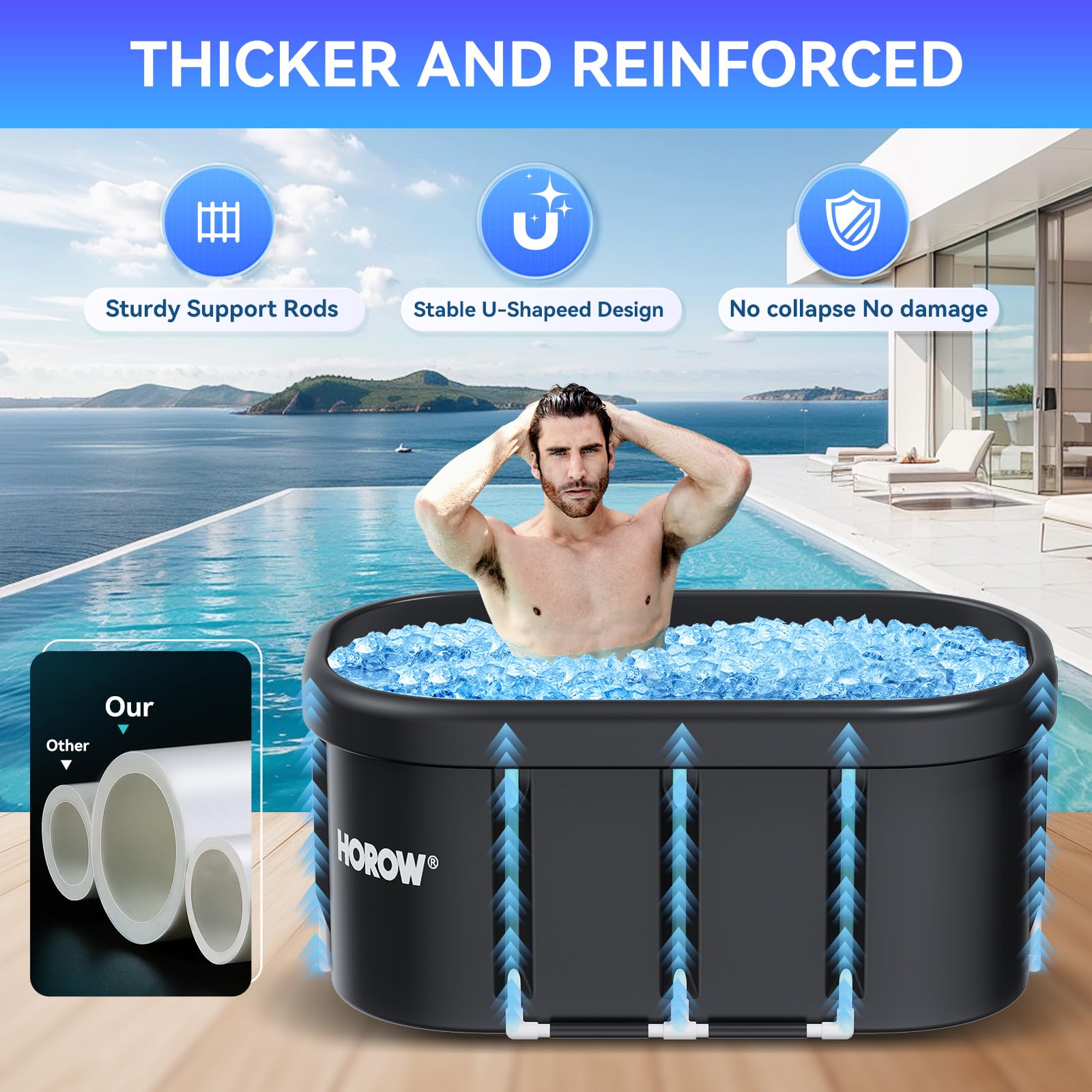 HOROW XL protected by cover stored outdoors to keep tub clean and ready