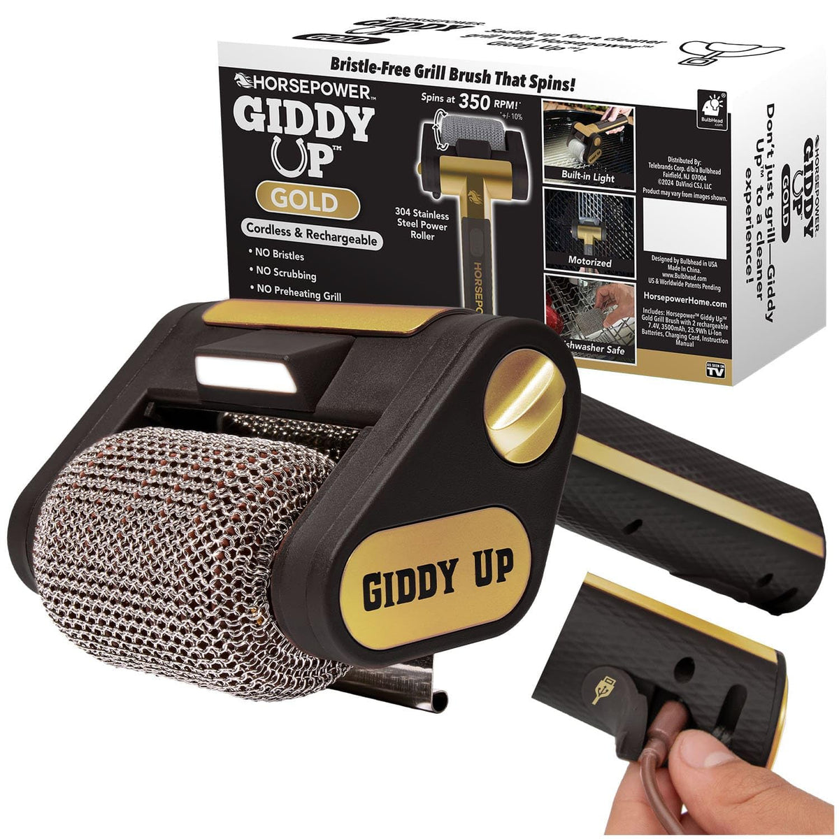 Horsepower Giddy Up Gold front view showing compact cordless design and quick cleaning