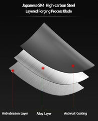 Horsvill close-up of SK4 high-carbon blade highlighting hardness and clean cutting performance