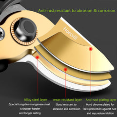 Horsvill blade close-up showing SK4 edge and hard chrome protection benefit