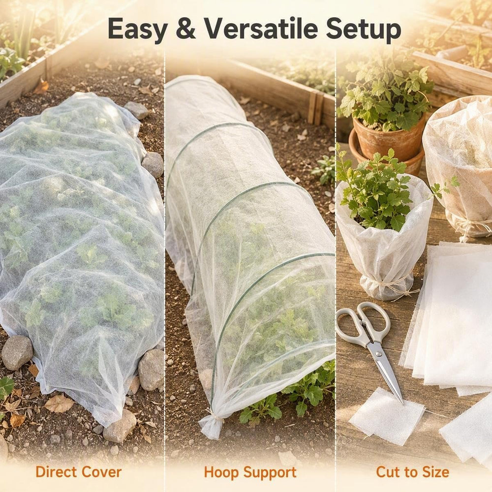 HORTIFAN anchored edge in soil showing windproof secure placement benefit