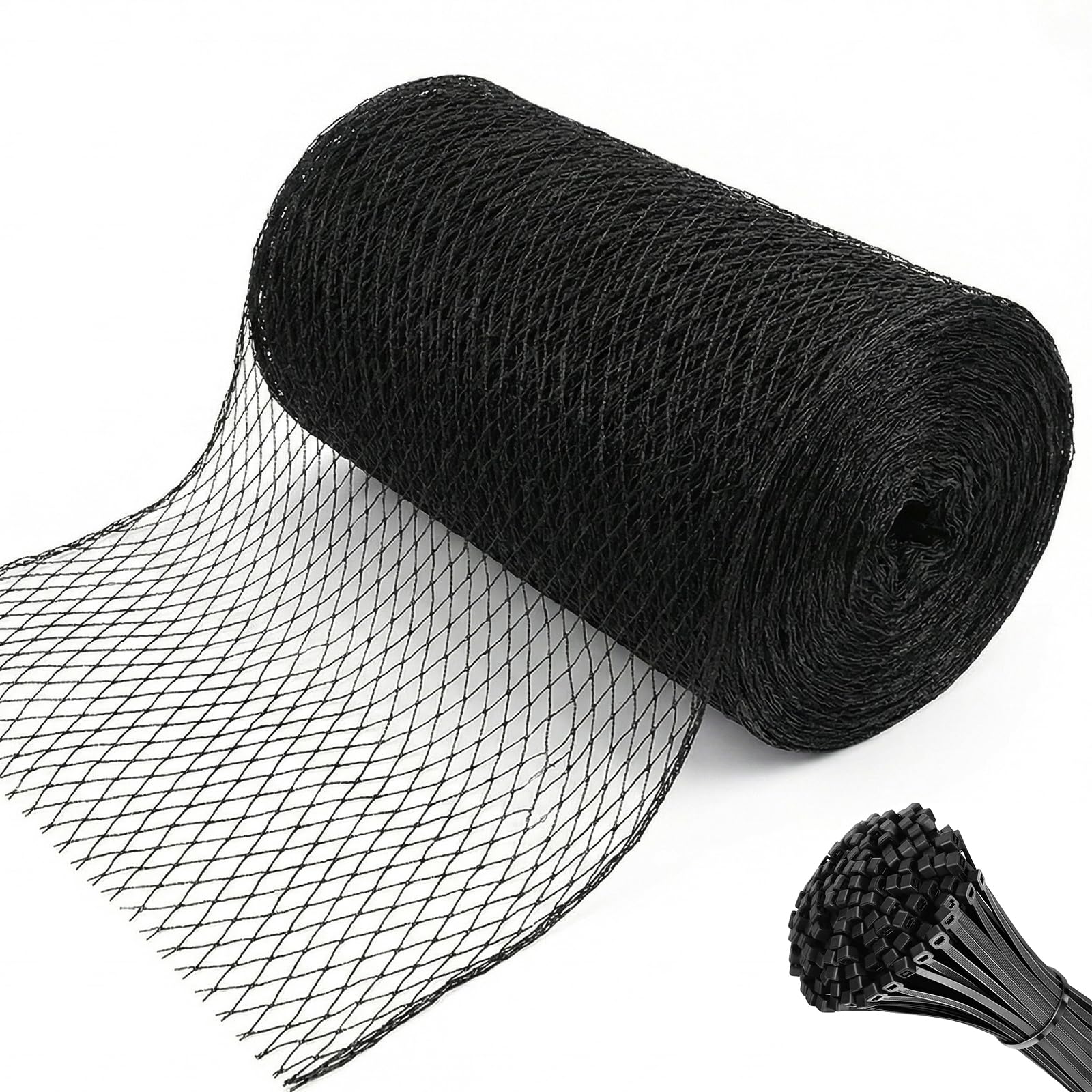 HORTIFAN front packaging showing rolled 7.5x65 ft netting and included zip ties benefits protection