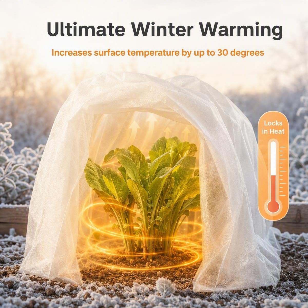 HORTIFAN draped over garden row demonstrating frost protection benefit