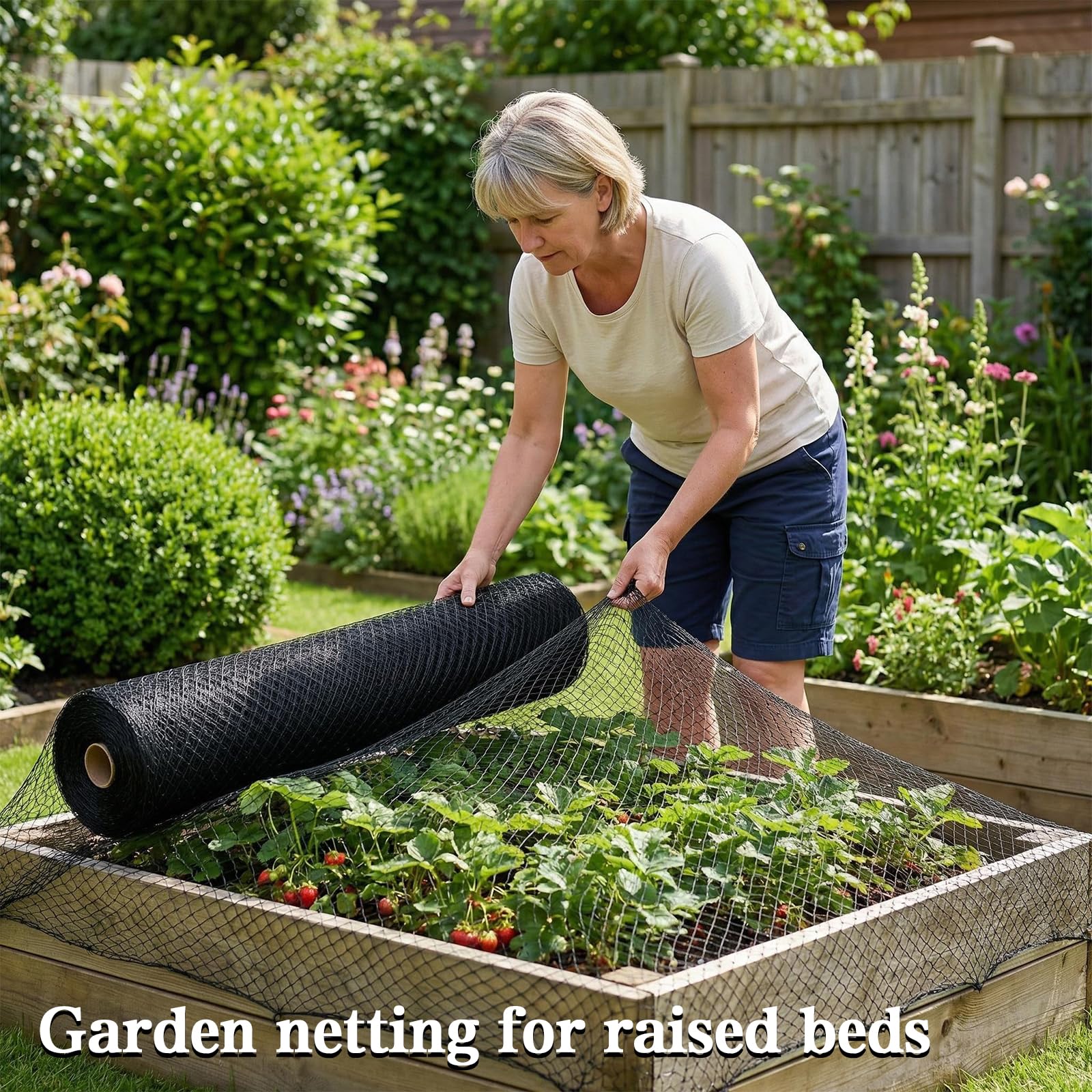 HORTIFAN netting covering garden pond preventing leaf debris and keeping water cleaner