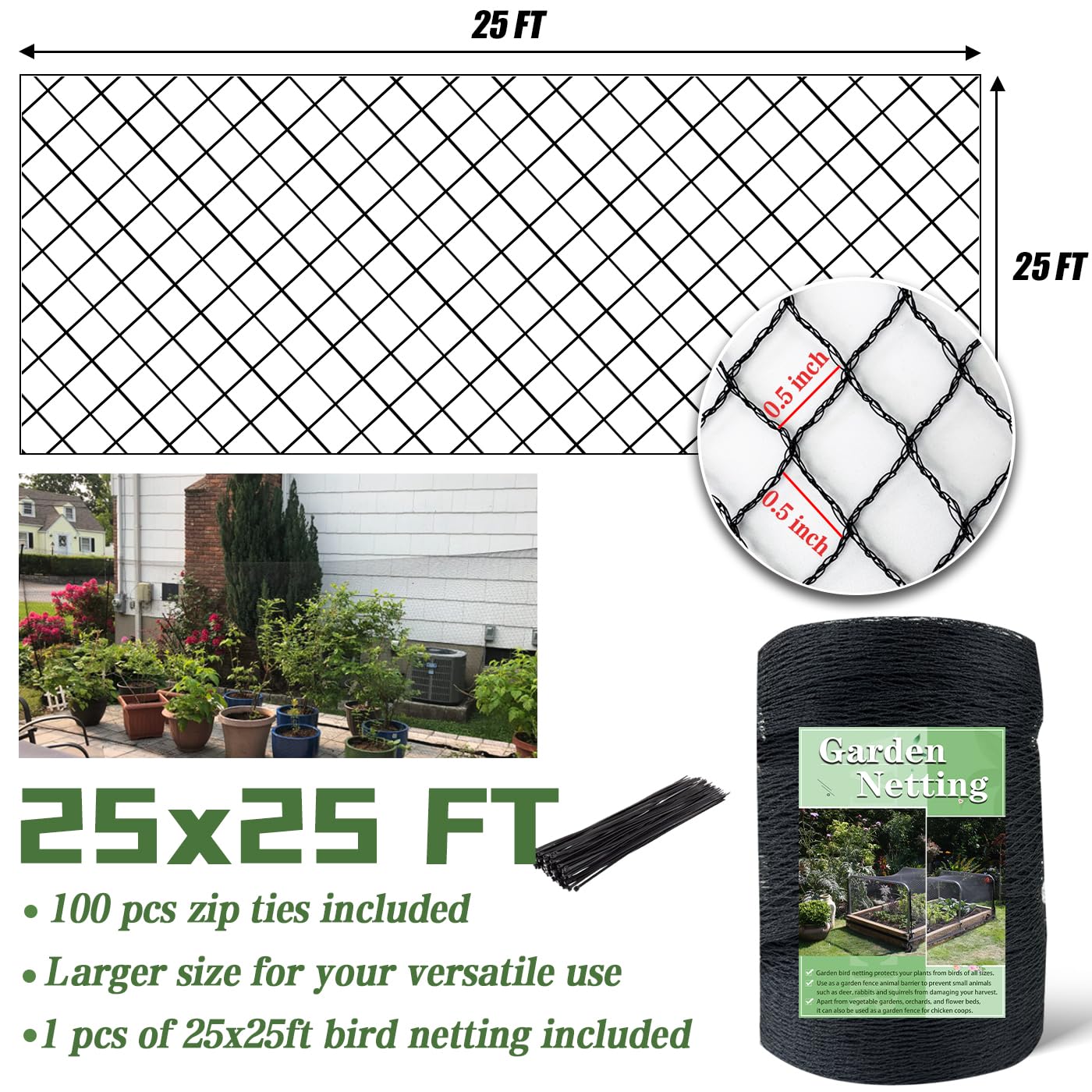 HORTIFAN net stretched over pond to block leaves while preserving water circulation