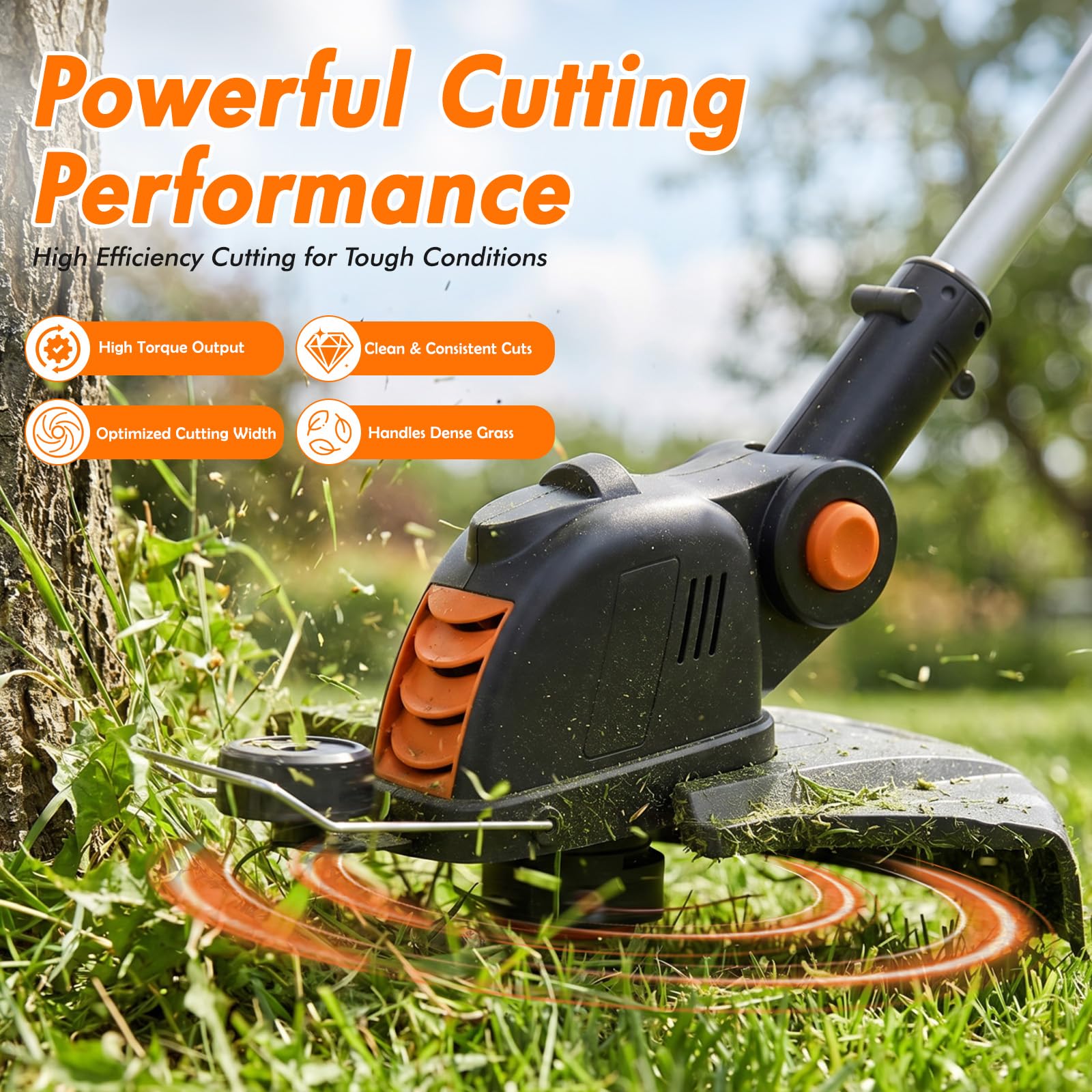 HortiHub close-up of 9000RPM cutting head showing durable line for fast trimming