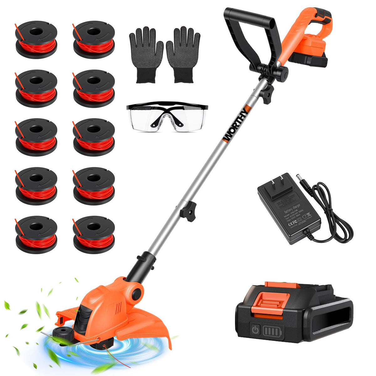 HortiHub front view showing compact cordless trimmer and included accessories for convenience