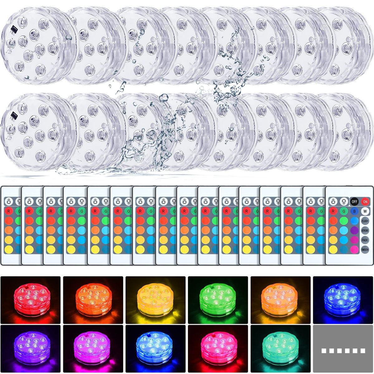 Hortsun front packaging showing 16-piece waterproof LED set and remotes for ready use