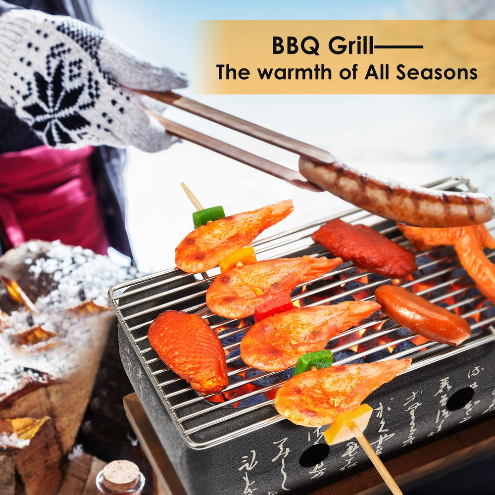 Hortsun grill beside camping gear showing portable size and easy transport