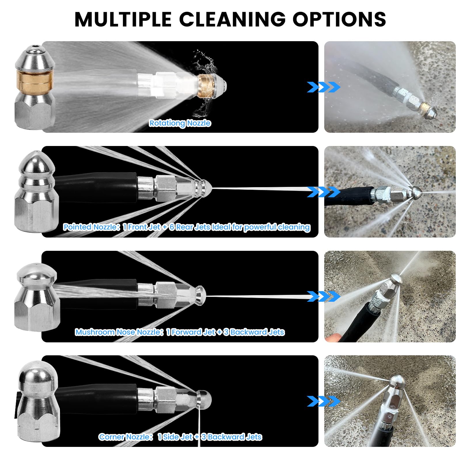 HOSEING rotating corner nozzle spraying to reach pipe bends