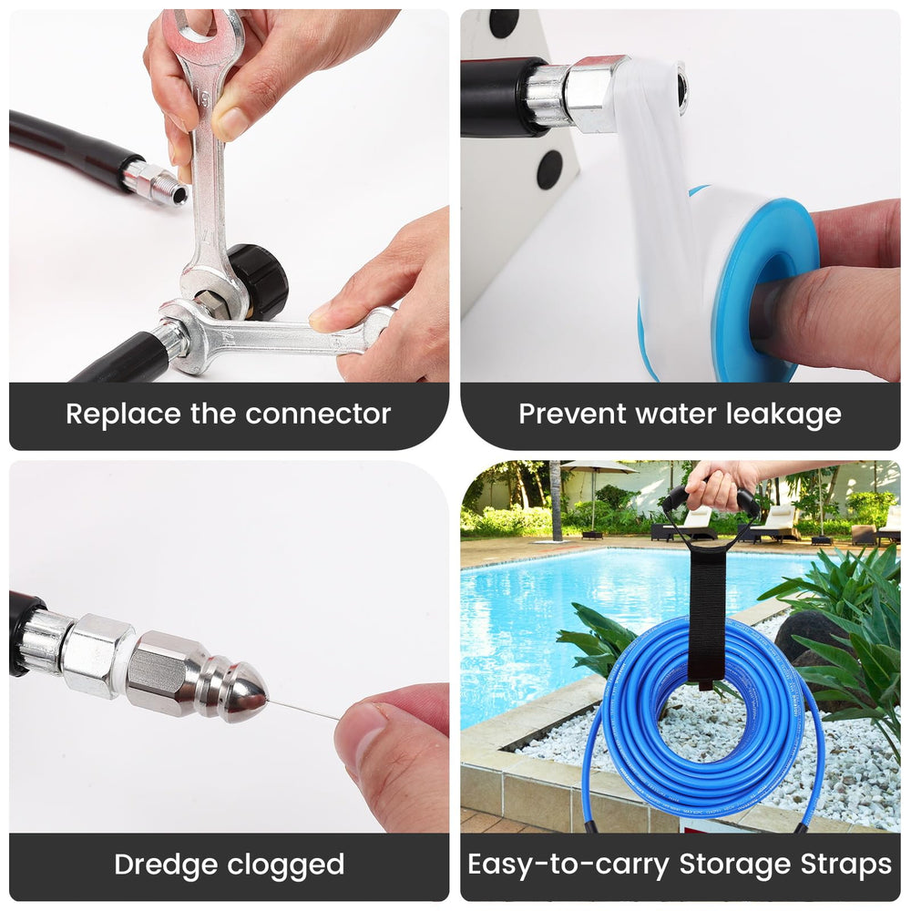 HOSEING handle strap and accessories organized for quick transport