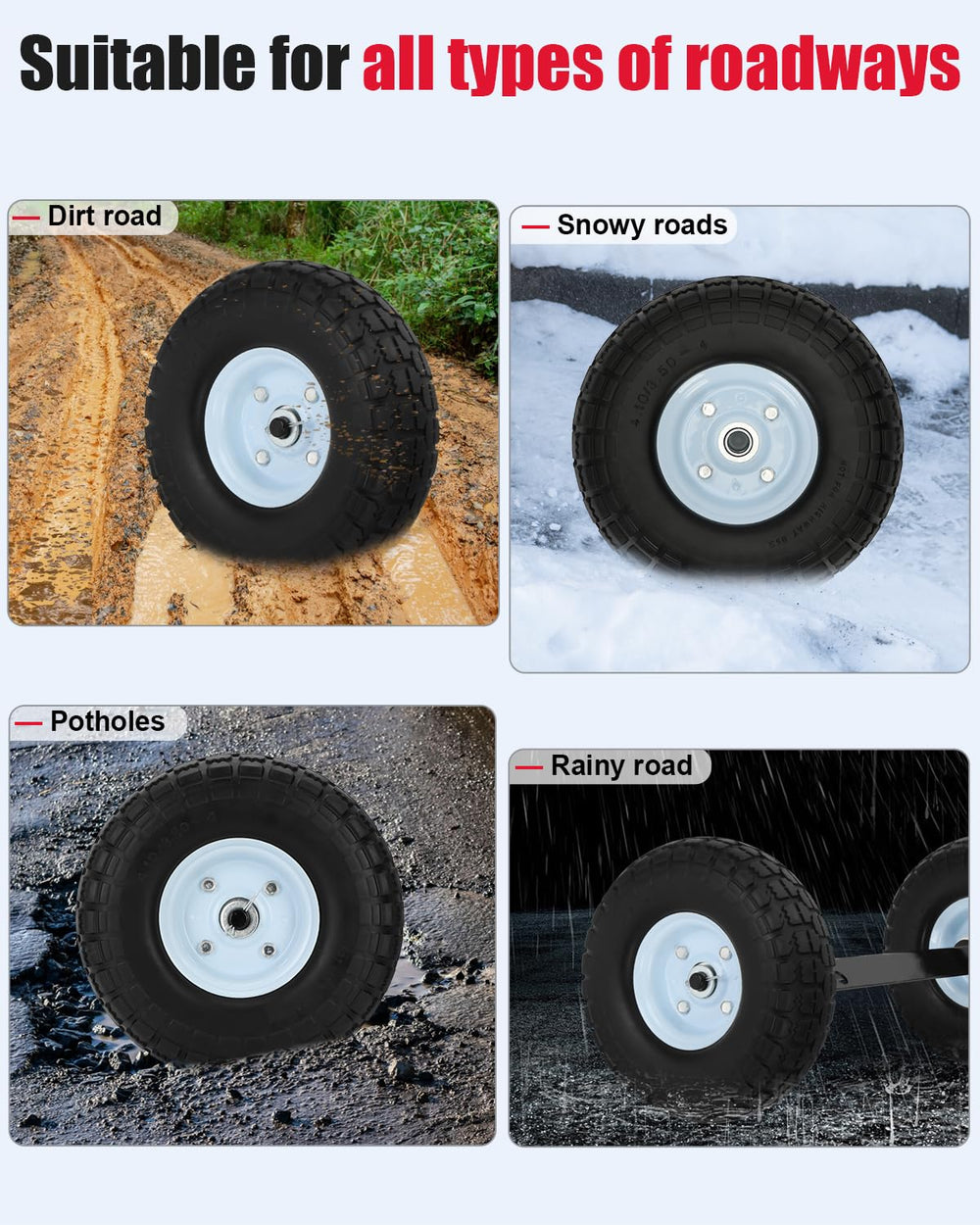 Hosile assembled kit displaying tires, axles and cotter pins for straightforward installation