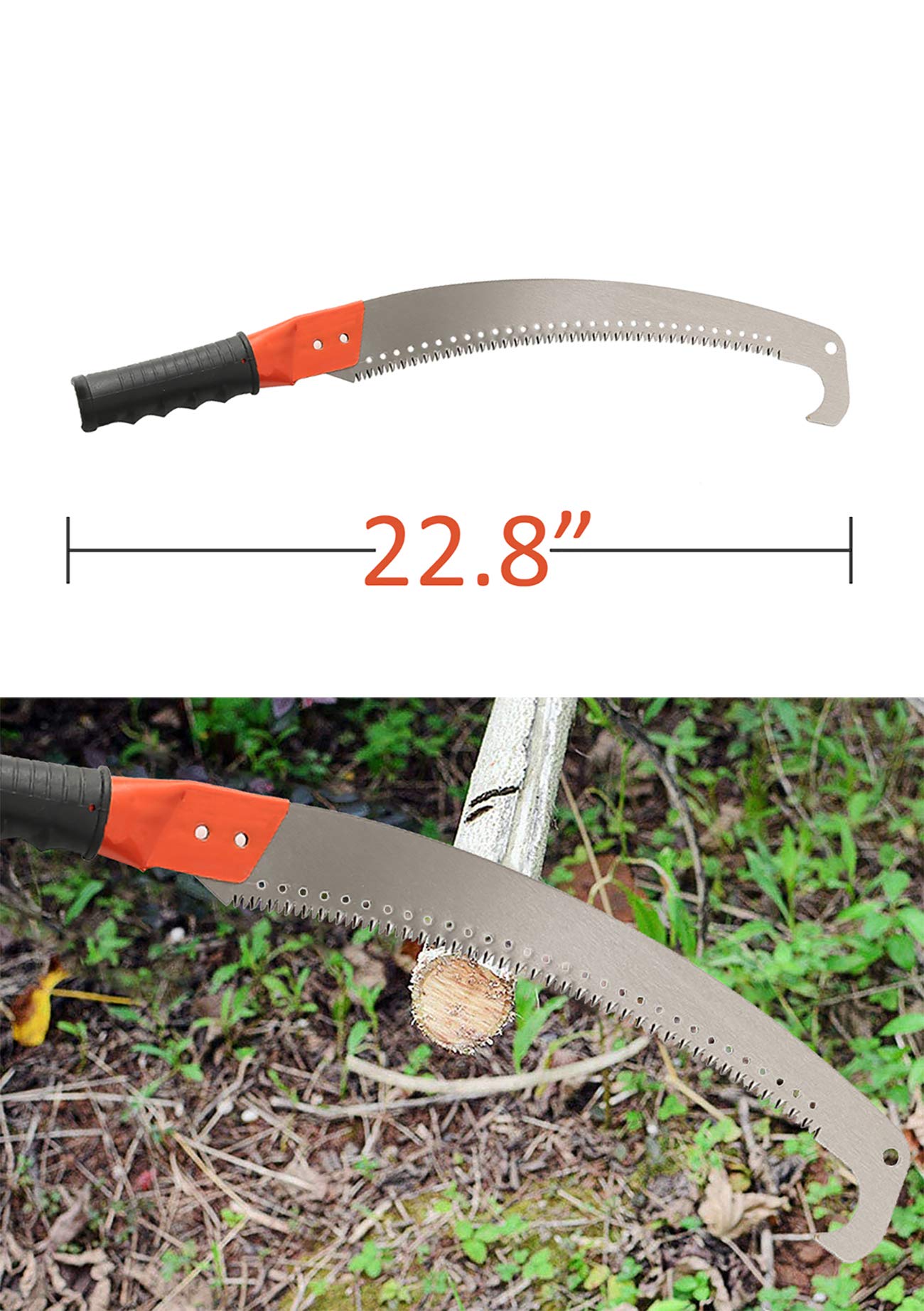 HOSKO pole saw in use trimming a high branch for safer pruning