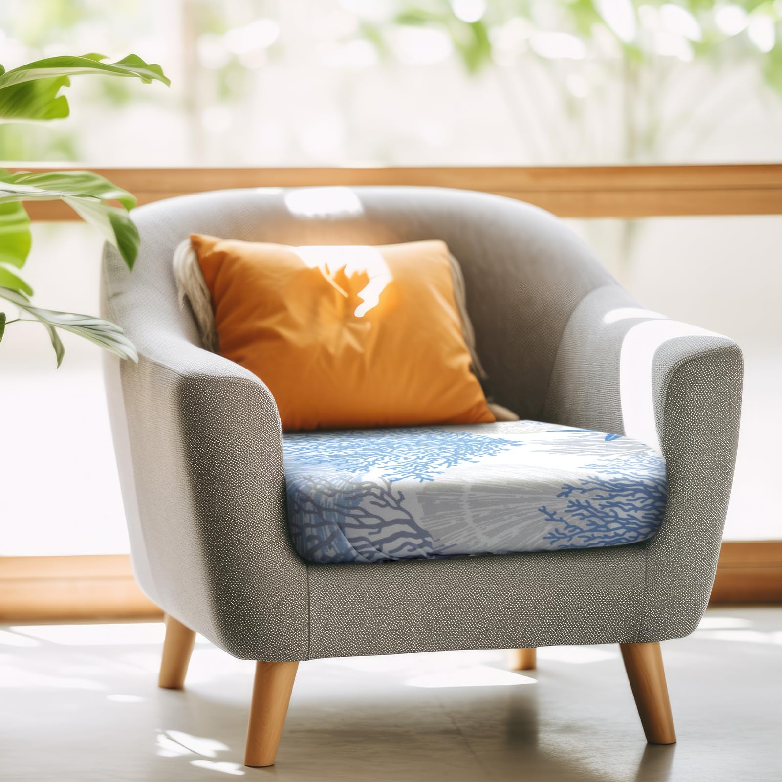 Hosuly cushion cover on patio chair showing secured fit and summer style