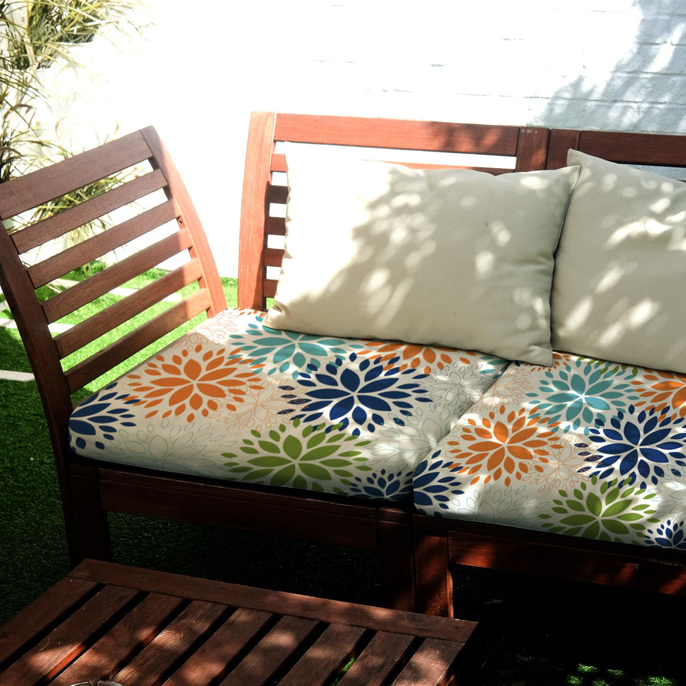 Hosuly cushion cover on a patio sofa demonstrating outdoor styling and seat protection benefit
