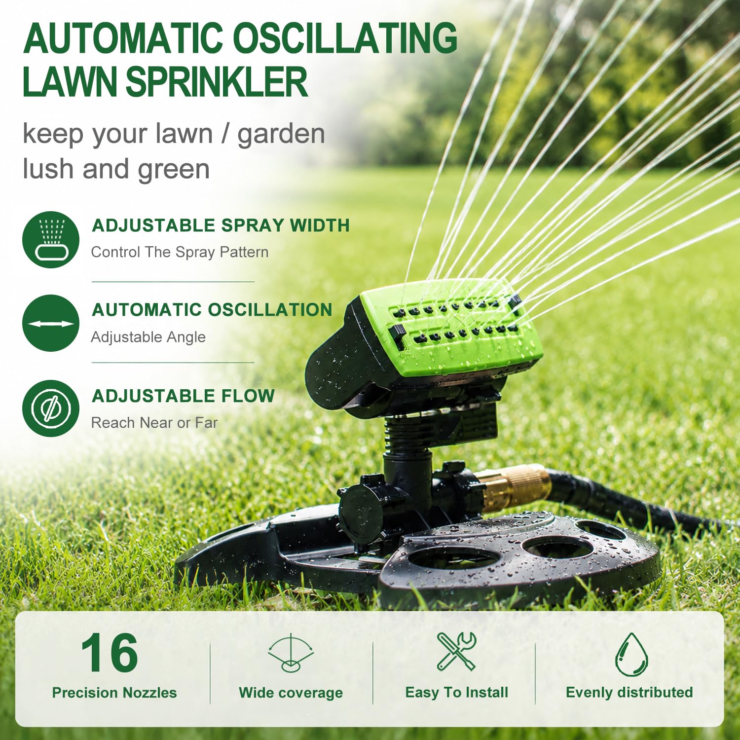 HOSUN detailed nozzle closeup demonstrating precision spray for even coverage and water savings