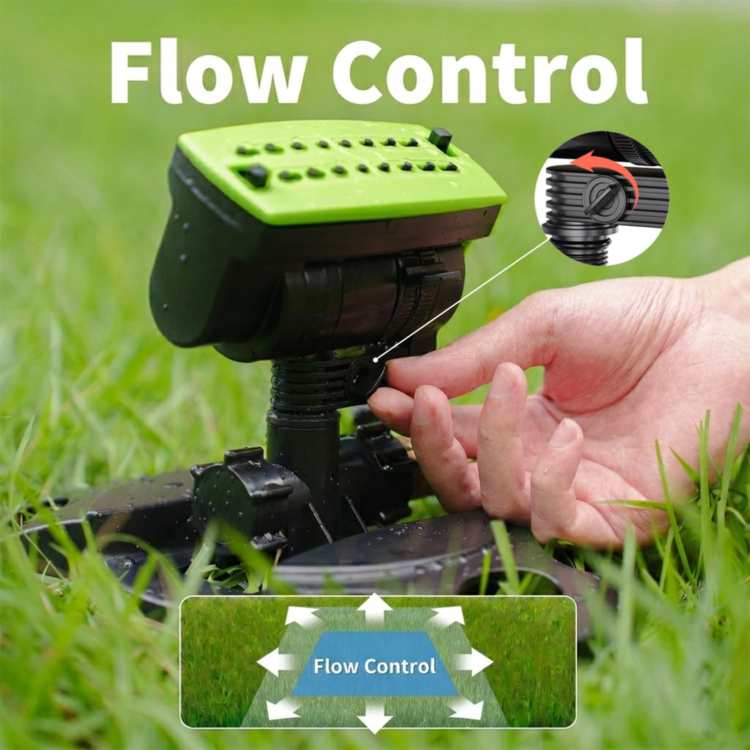 HOSUN sprinkler spraying over grass to keep lawn healthy with adjustable flow and width