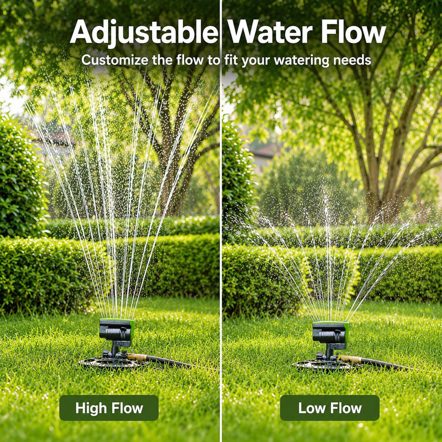 HOSUN sprinkler beside a hand to show compact size for easy moving and storage