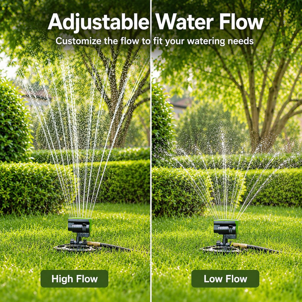 HOSUN sprinkler beside a hand to show compact size for easy moving and storage