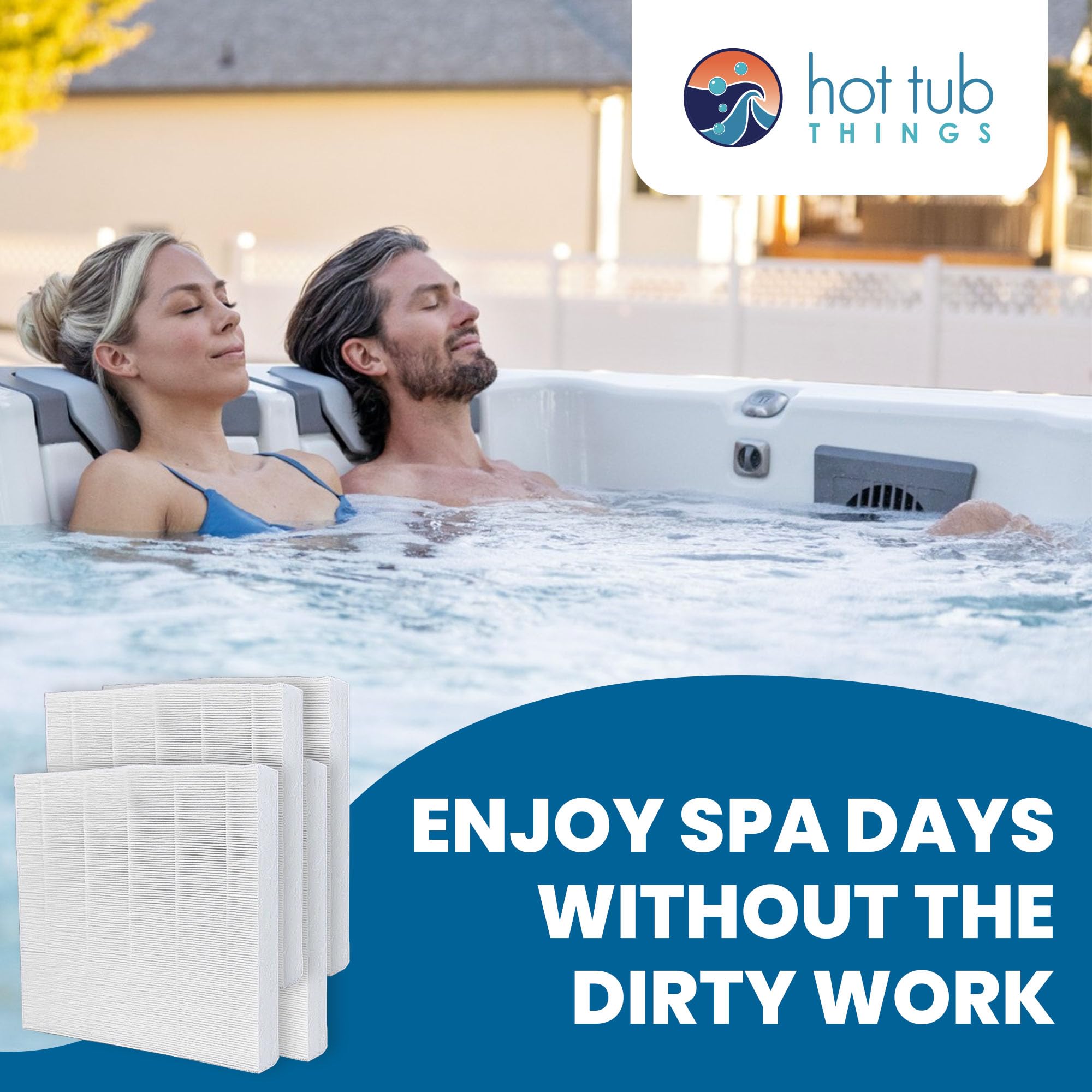 Hot Tub Things filter next to ruler showing compact size and easy replacement