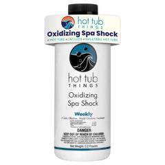 Hot Tub Things front packaging showing 2.2 lb oxidizing shock for clear water benefits
