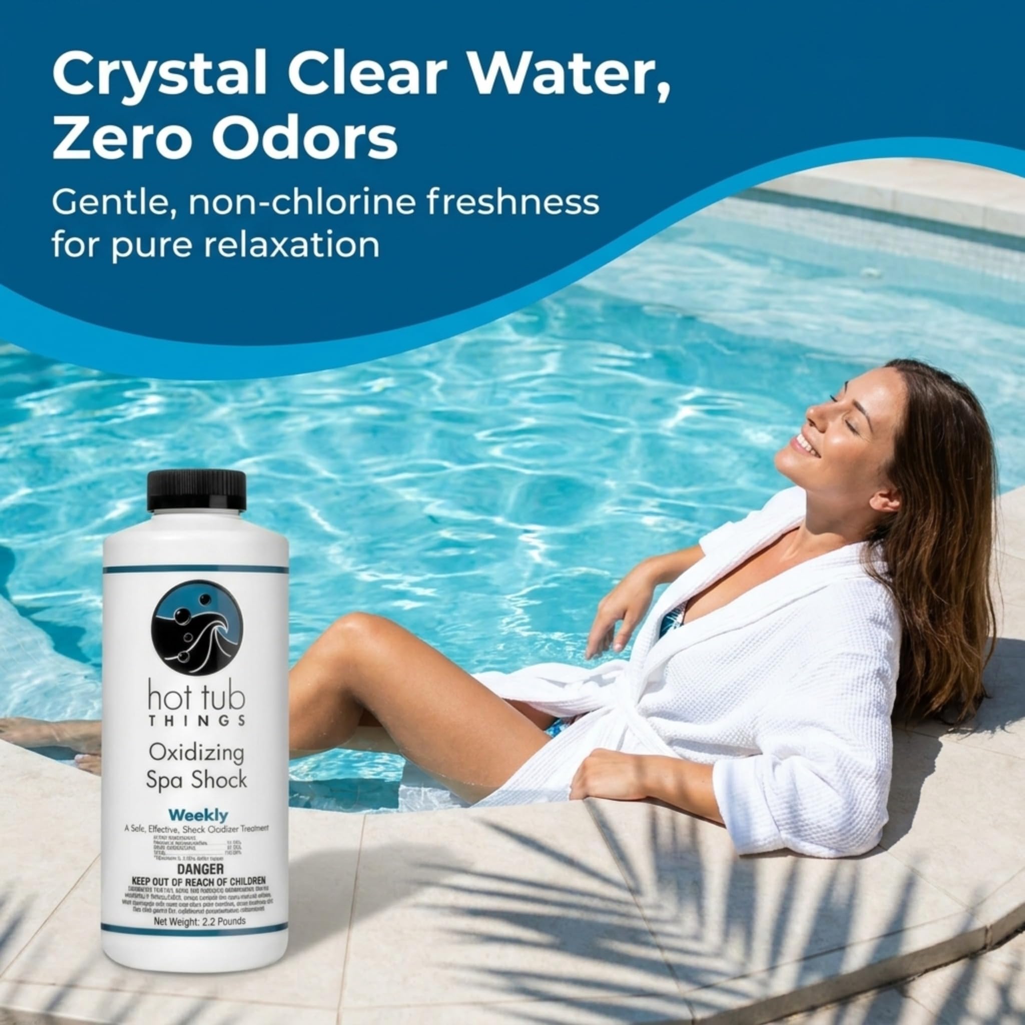 Hot Tub Things treated spa with clear water demonstrating reduced cloudiness and freshness