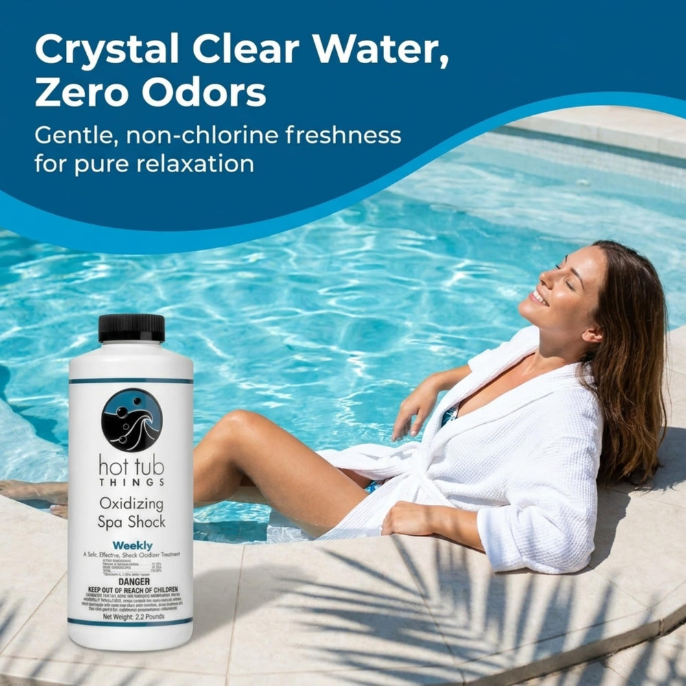 Hot Tub Things treated spa with clear water demonstrating reduced cloudiness and freshness