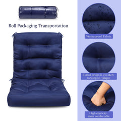 Hoteam navy cushion set installed on a wooden rocking chair demonstrating improved comfort