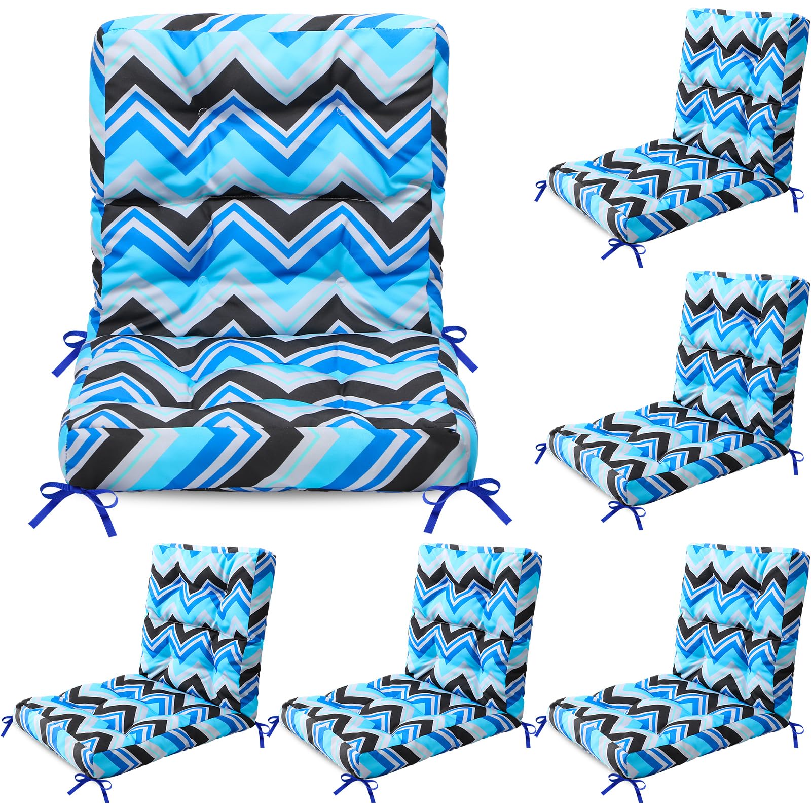 Hoteam front view of six dark blue geometric cushions showing coordinated set and convenience
