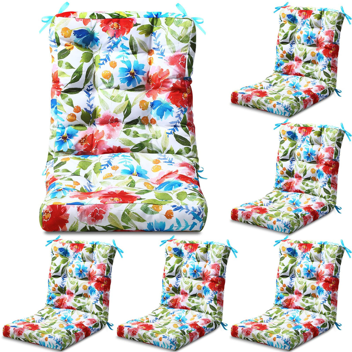 Hoteam front view of six-piece flower cushion set showing vibrant color and coordinated look