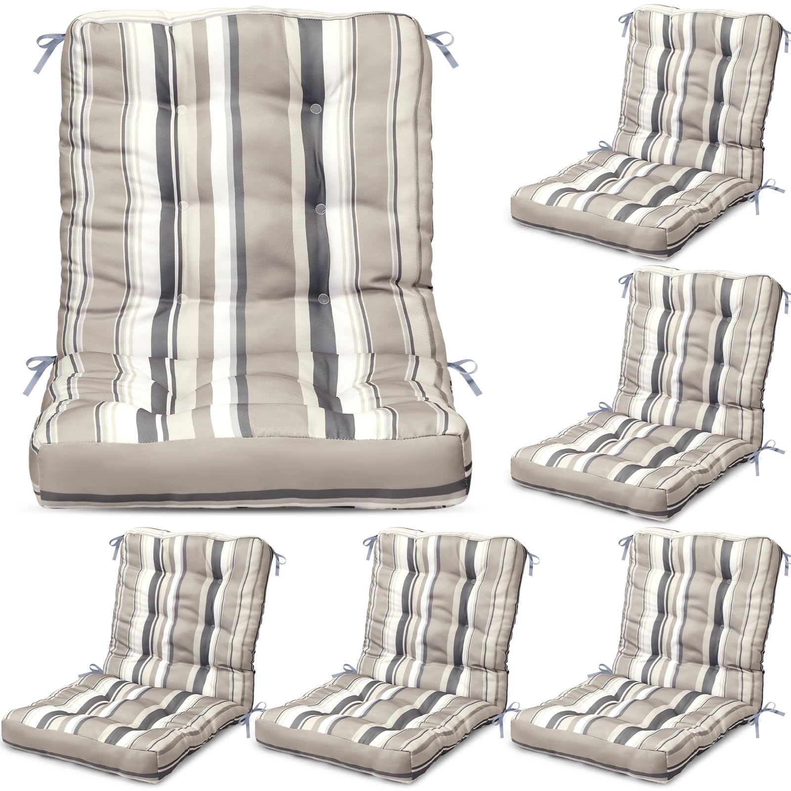 Hoteam front view of six striped beige cushions showing coordinated set benefit