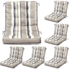 Hoteam front view of six striped beige cushions showing coordinated set benefit