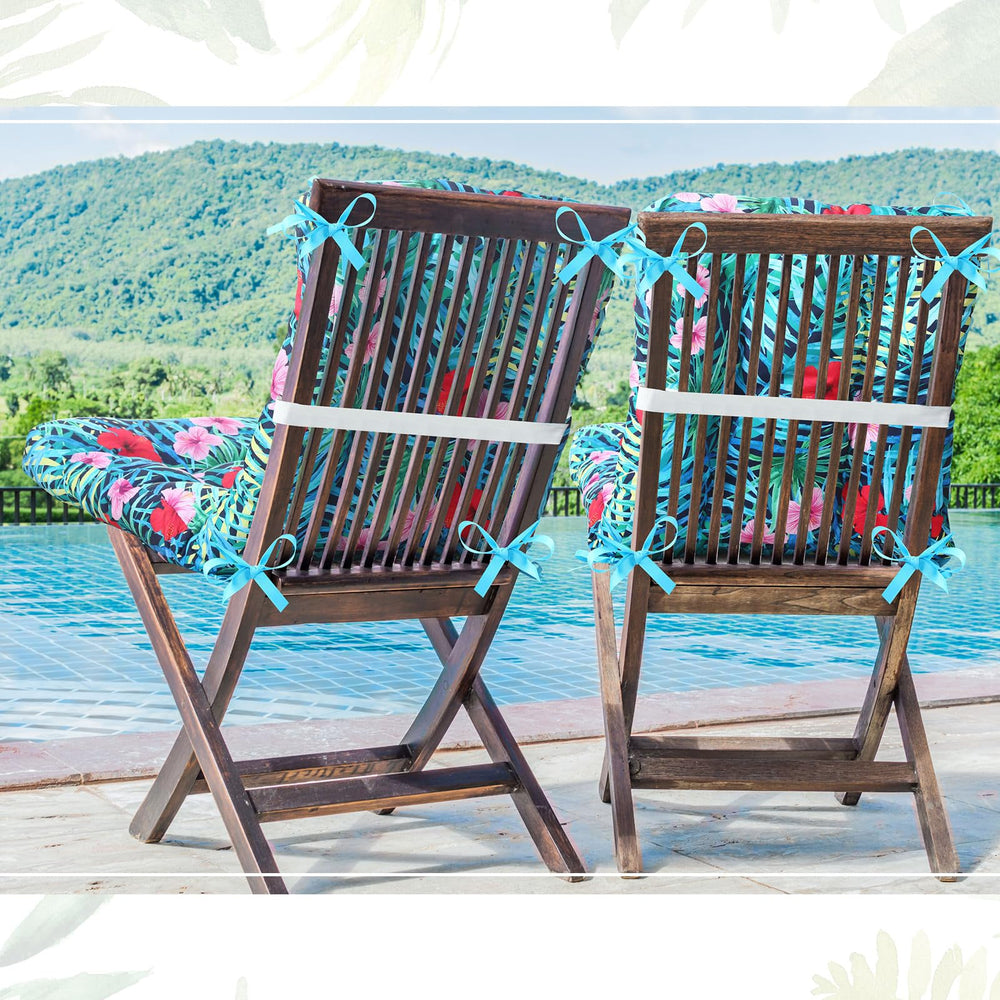 Hoteam palm cushions installed on a wicker chair illustrating secure fit