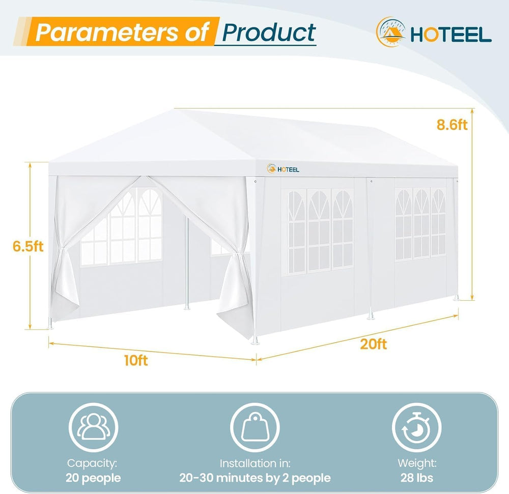 Hoteel canopy set up at backyard wedding providing guest cover