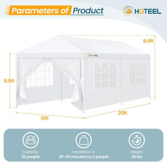 Hoteel canopy set up at backyard wedding providing guest cover