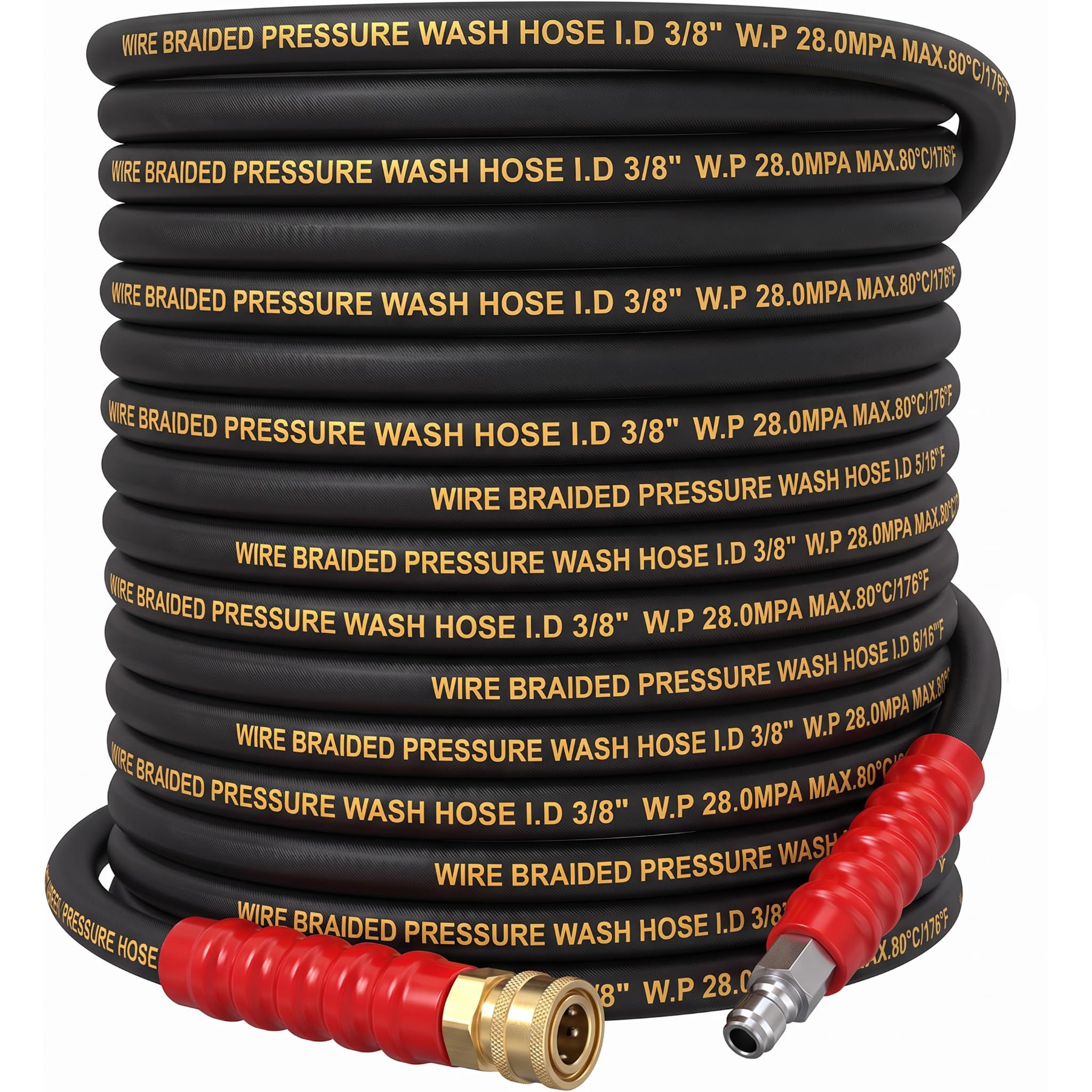 Hourleey 50FT hose front packaging showing durable build and length benefit