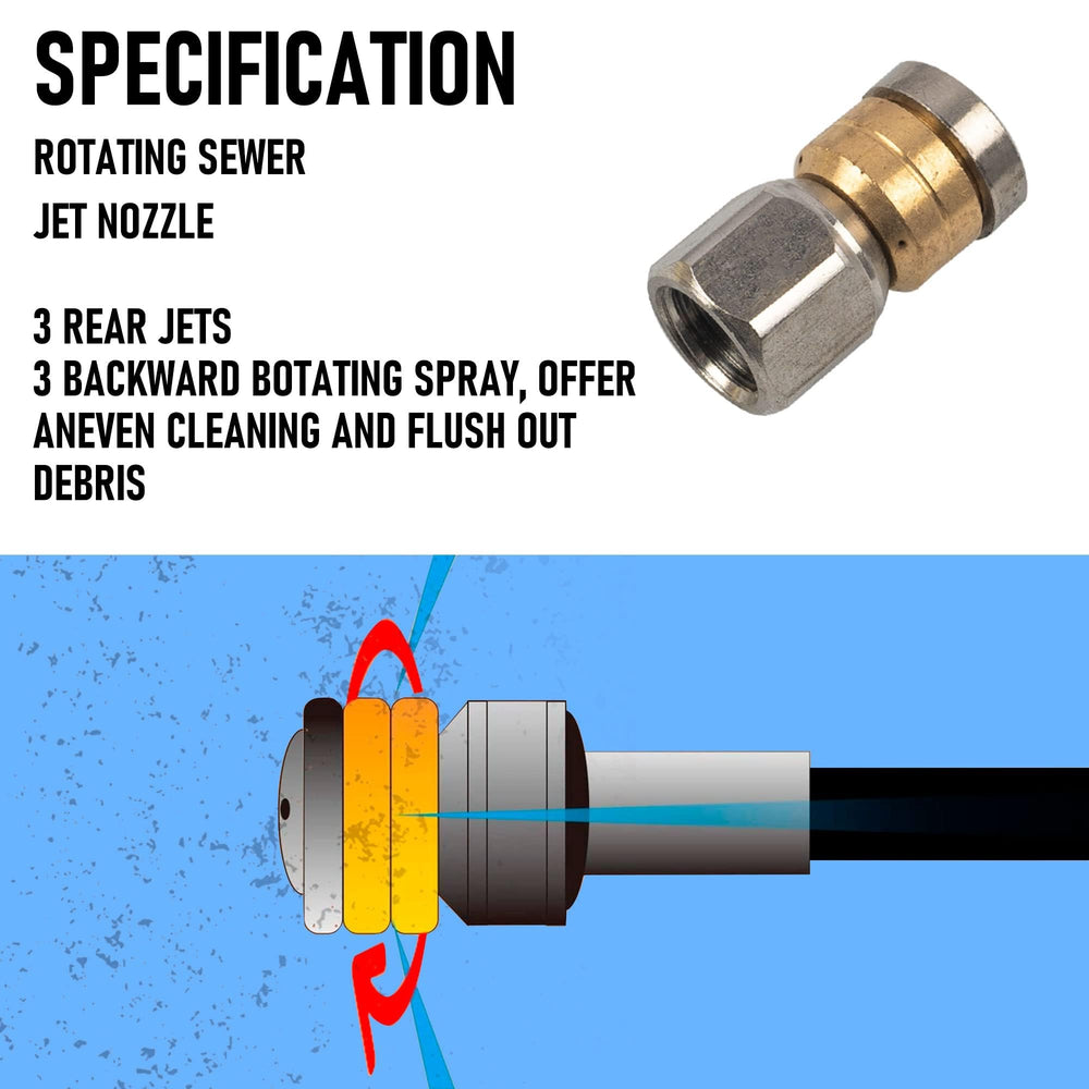 Hourleey three button-nose nozzles displayed to show orifice options for clog removal