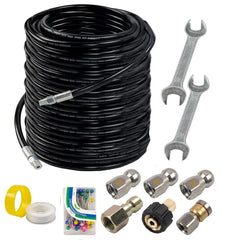 Hourleey front packaging showing 200ft kit and included nozzles for fast setup