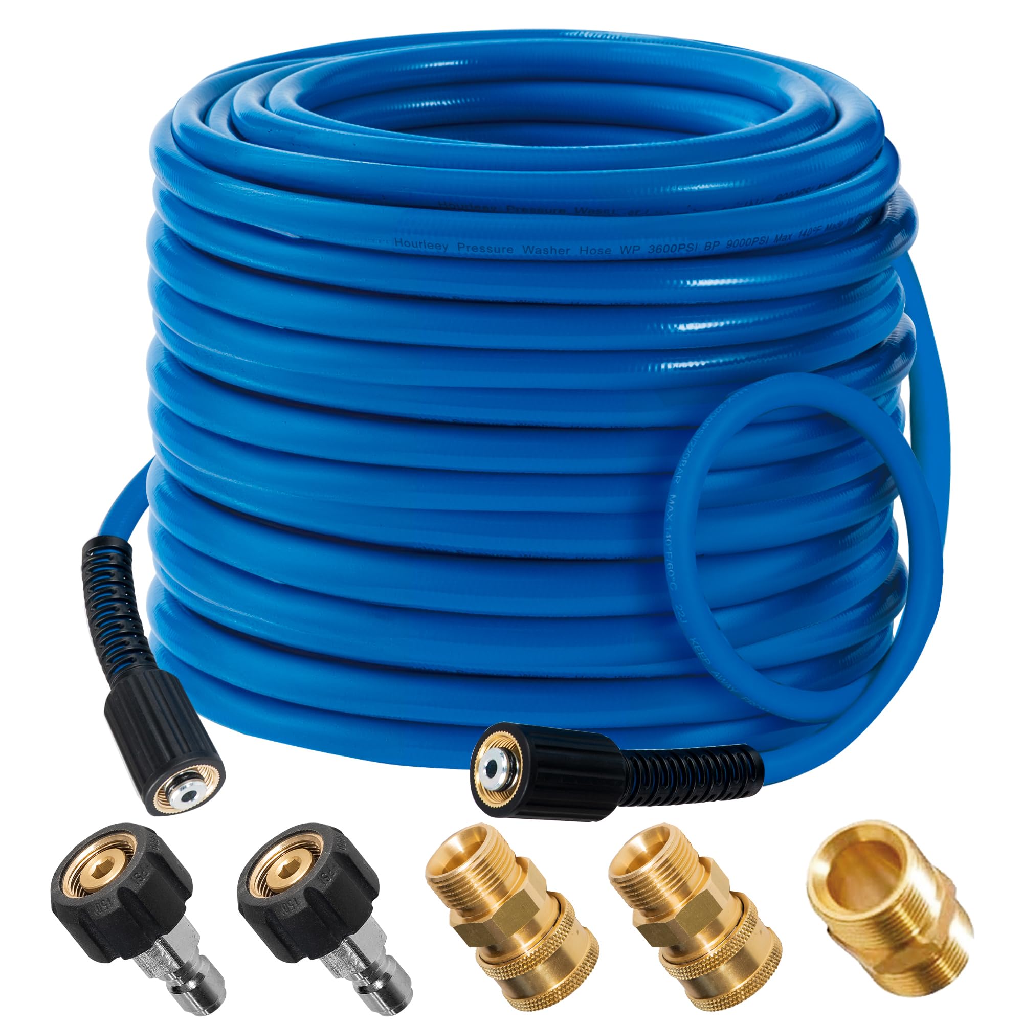 Hourleey front packaging showing hose and adapters, easy identification benefit