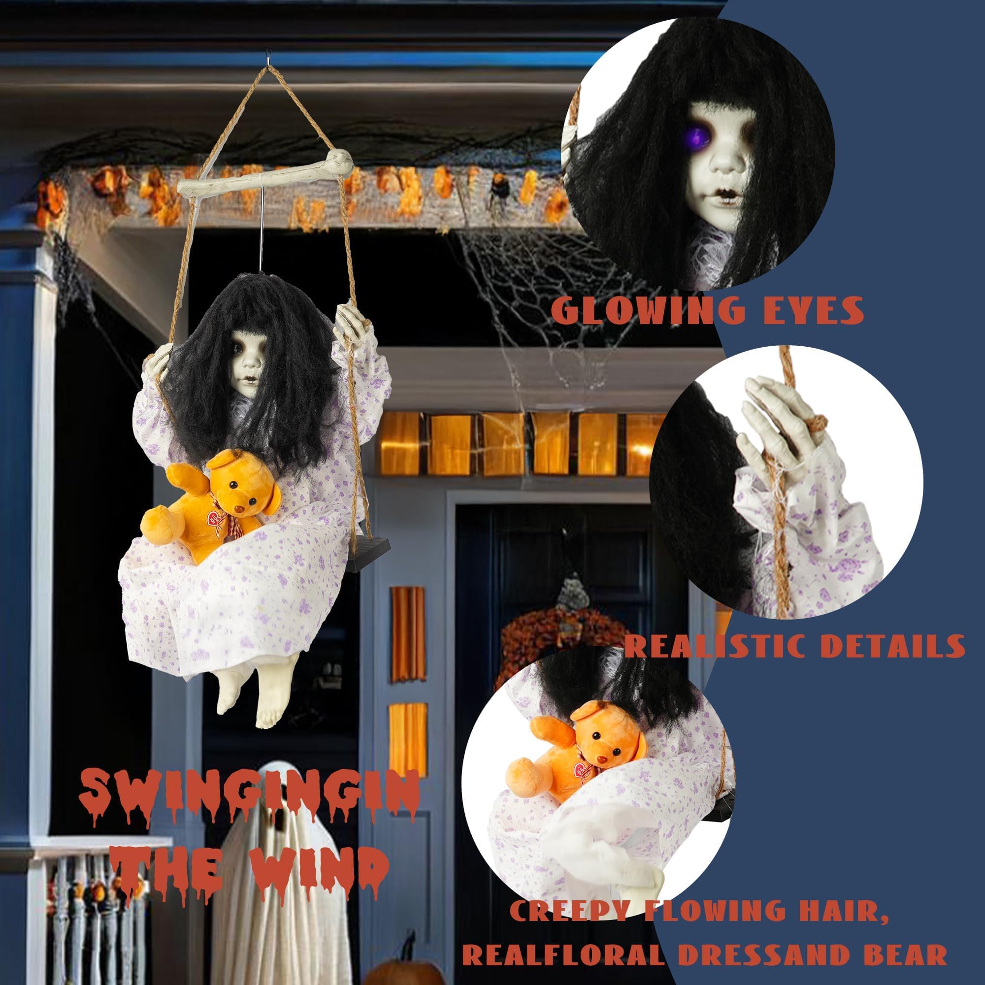 Hourleey full-size decoration hanging in tree to create outdoor scares