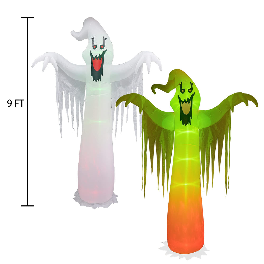 Hourleey illuminated ghost at night with LED and flame-effect lamp highlighting design