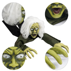 Hourleey animated zombie with lighted eyes glowing for nighttime scares