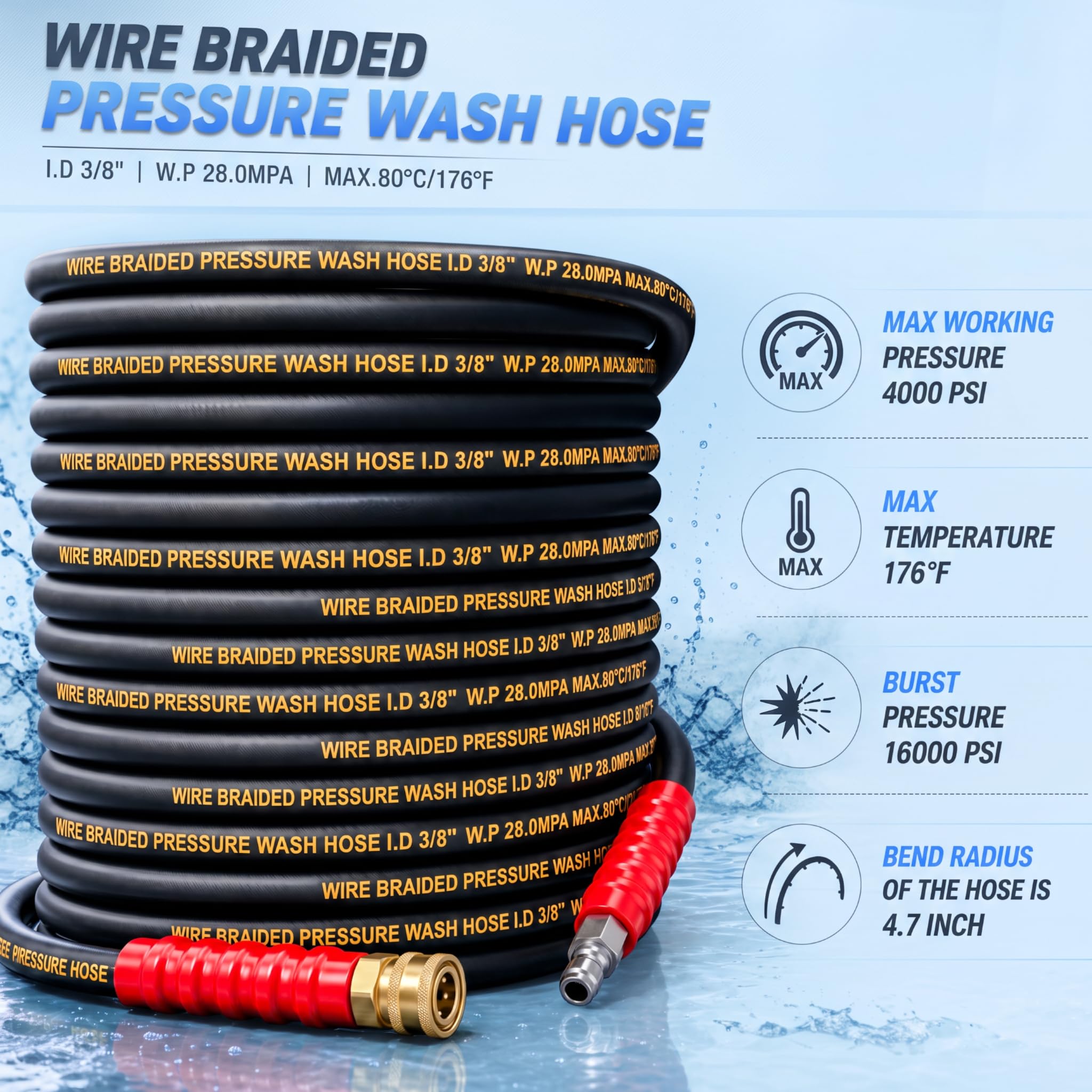 Hourleey hose connected to wand showing stable flow and reliable performance