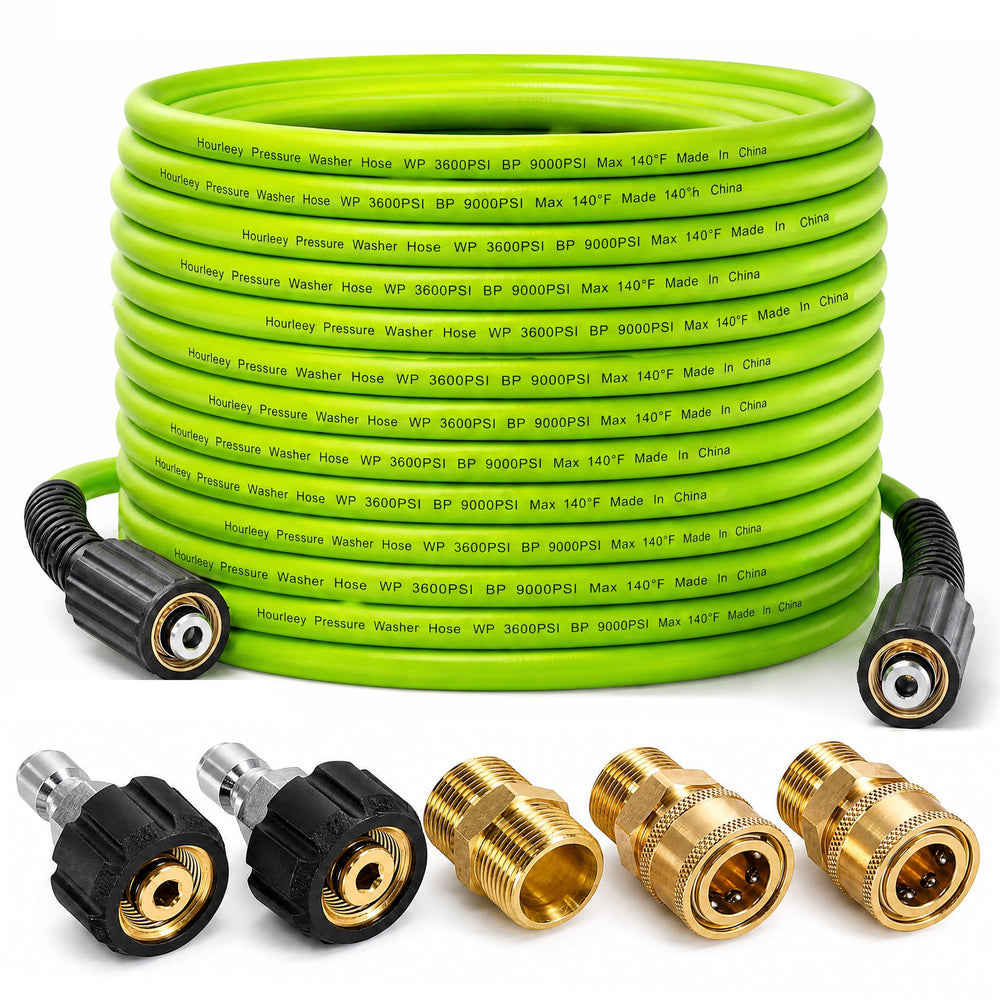 Hourleey hose front packaging showing adapters and benefits
