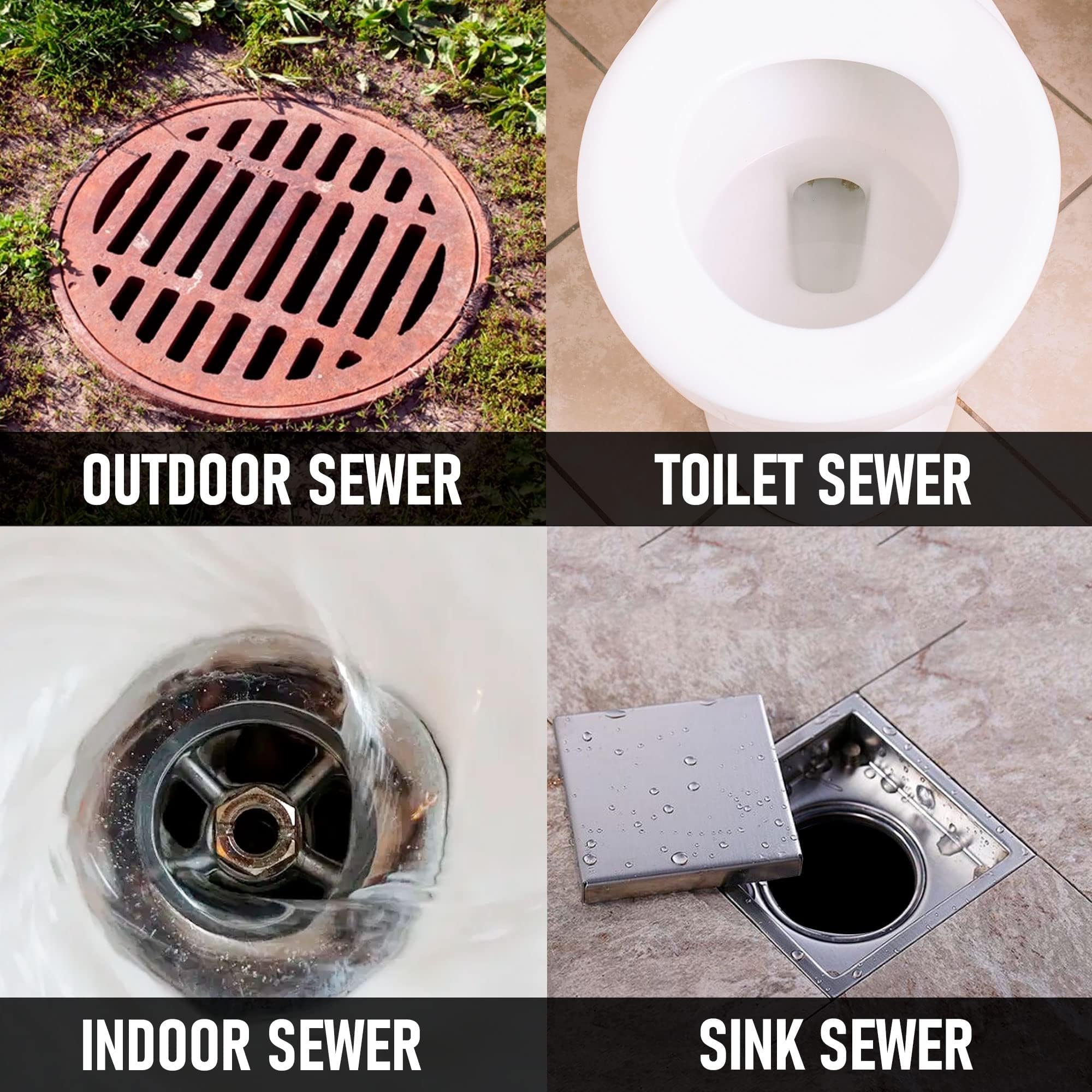 Hourleey hose fed into a drain during cleaning showing reach and flexible handling